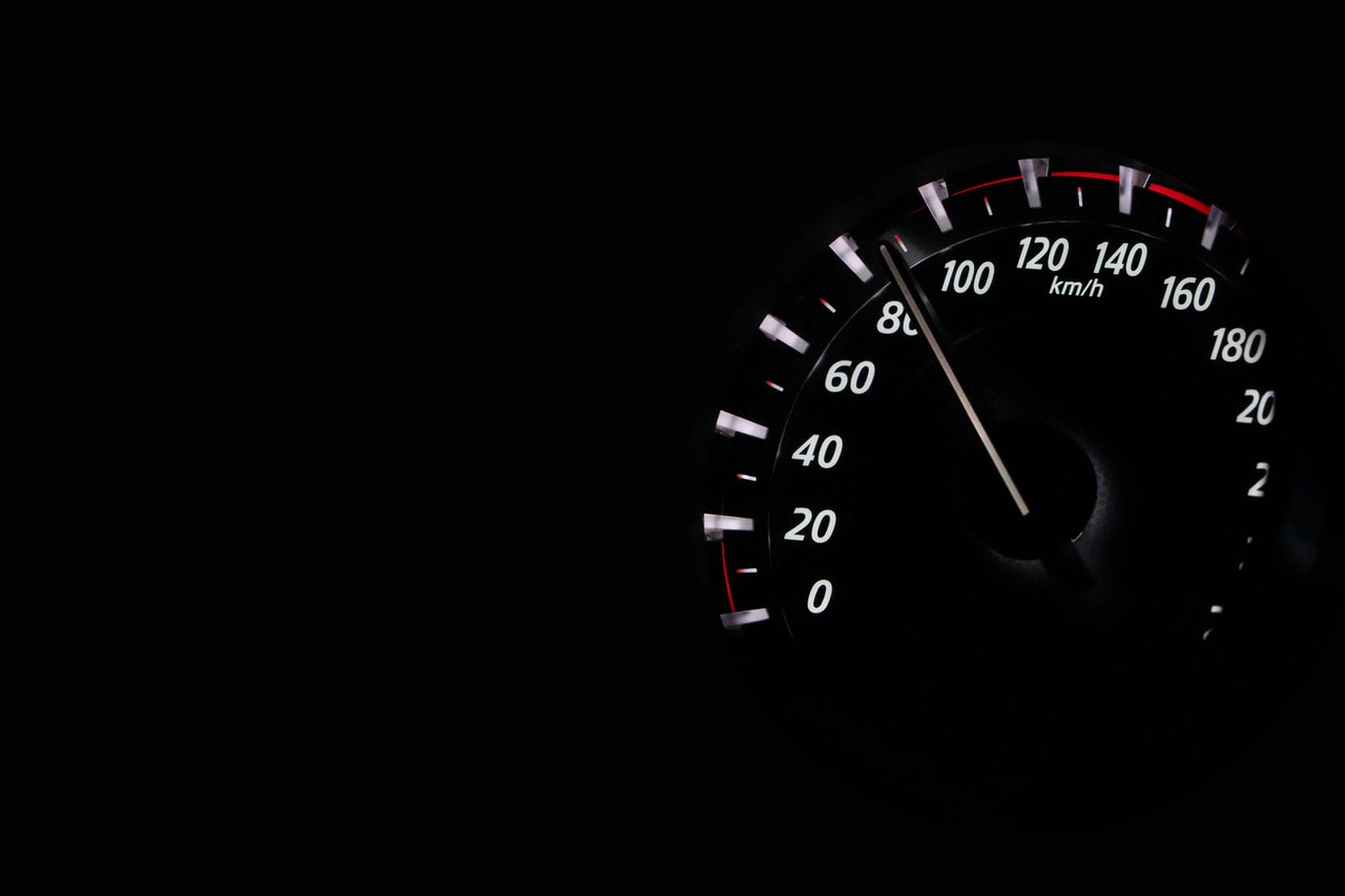 Speedometer lit up at night